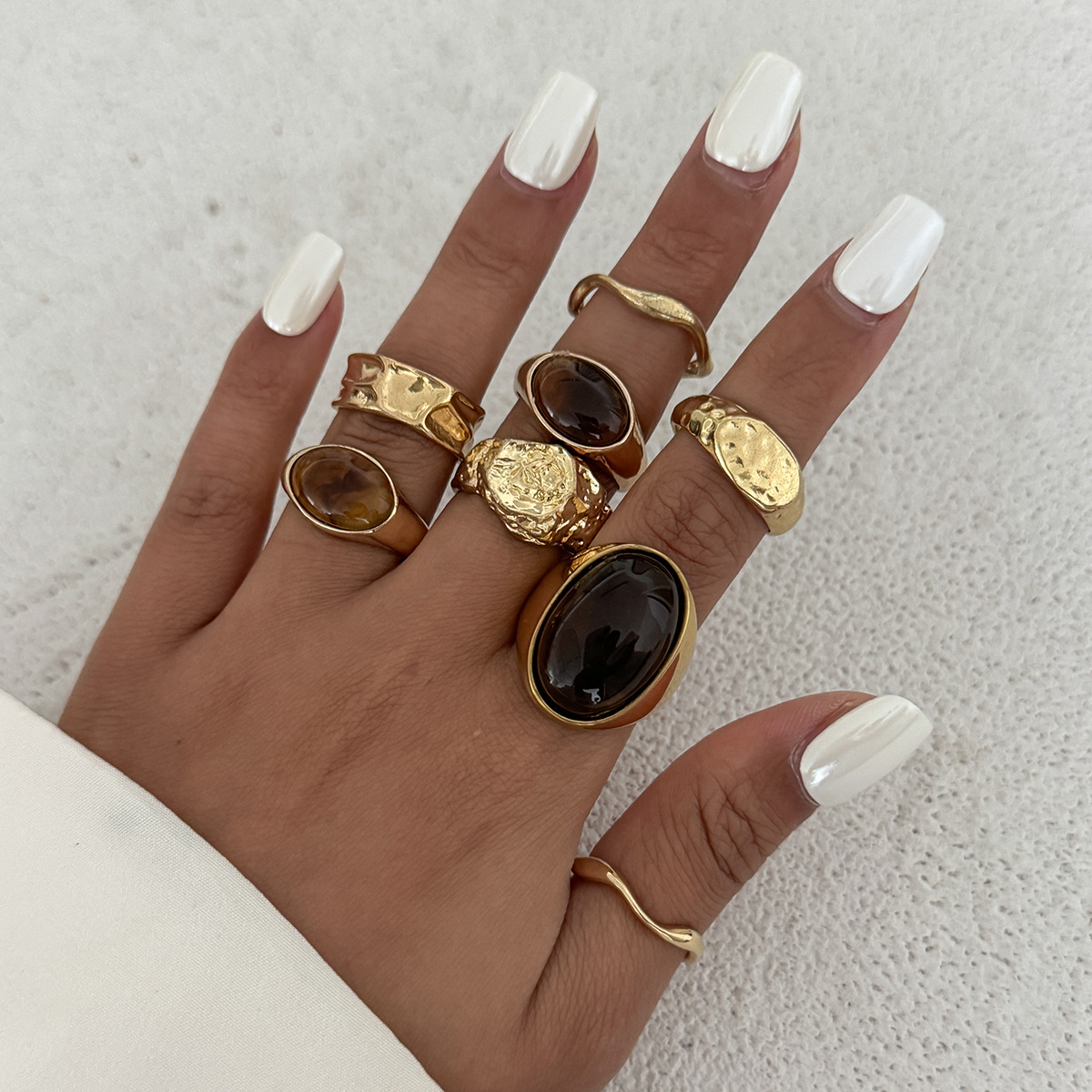 Vintage Punk Knuckle Rings Set - 8Pcs/Set Vintage Amber Rhinestone Metal Finger