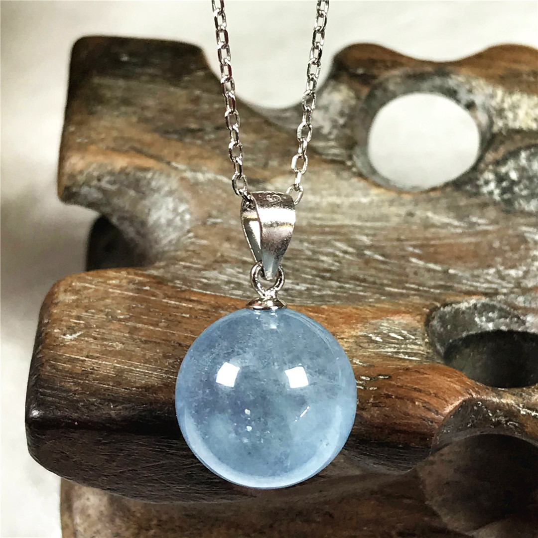 13mm Natural Blue Aquamarine P - 925 Sterling Silver Chain Necklace Men recension och pris