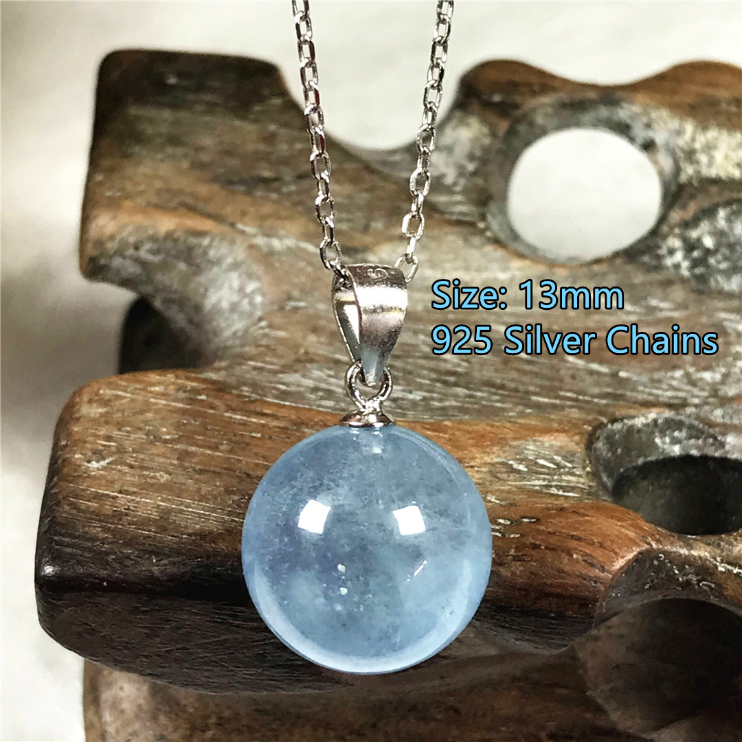 13mm Natural Blue Aquamarine P - 925 Sterling Silver Chain Necklace Men recension och pris