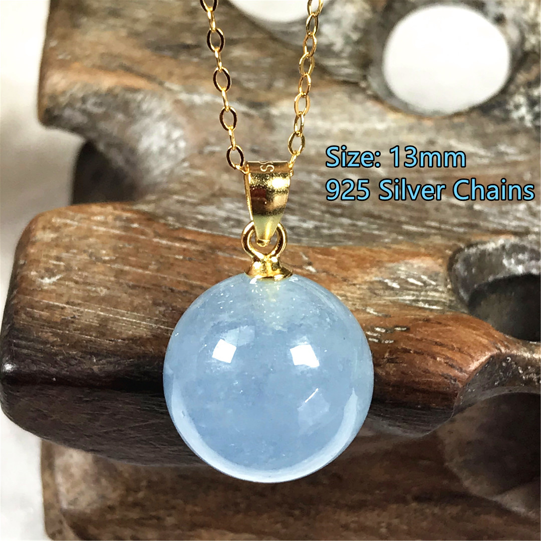 13mm Natural Blue Aquamarine P - 925 Sterling Silver Chain Necklace Men recension och pris
