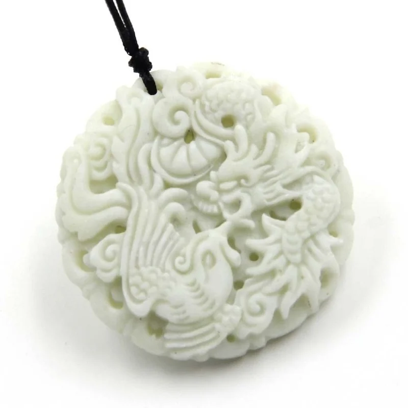 Natural White jade Dragon Phoe - Necklaces recension och pris