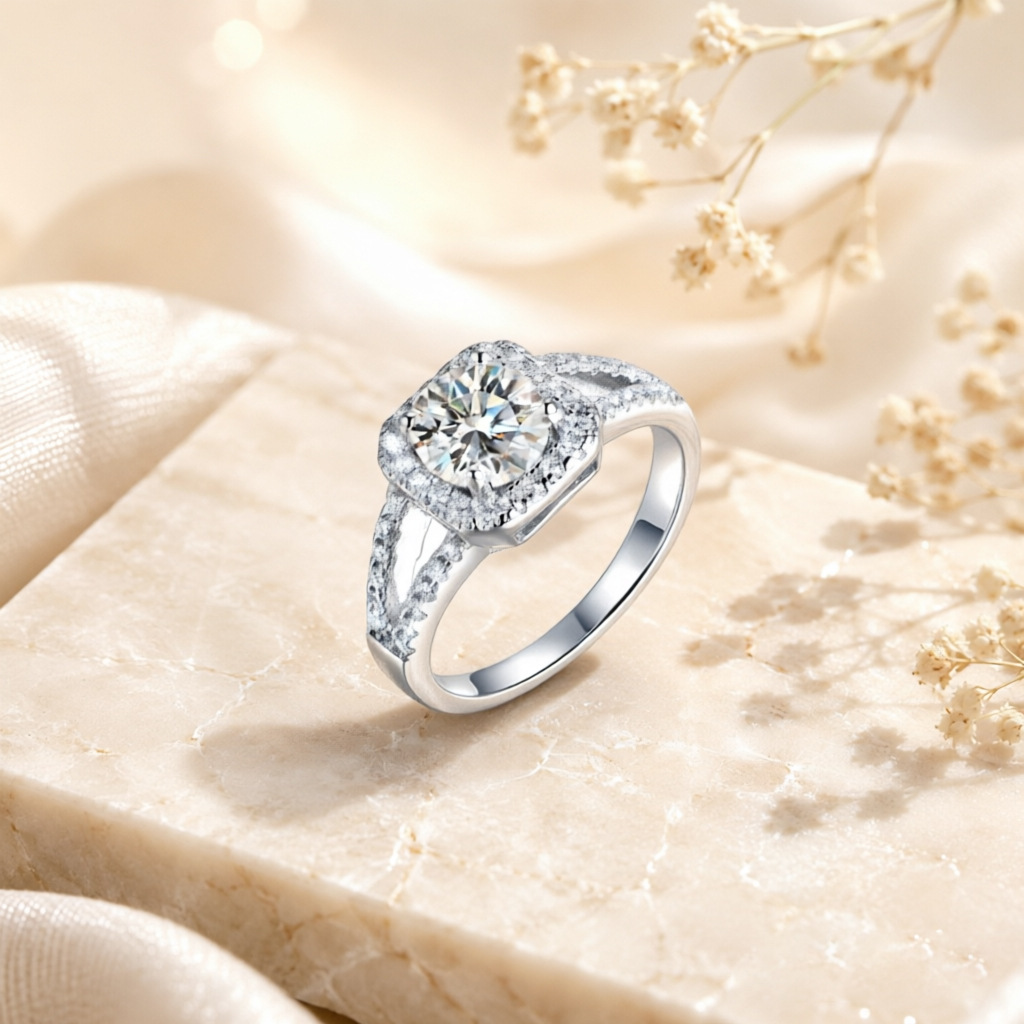 Hot selling 100% S925 silver s - Moissanite Engagement Ring 1 Carat recension och pris