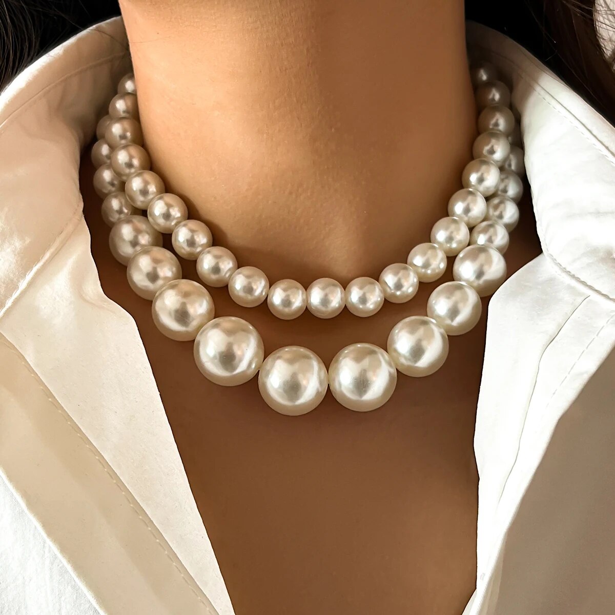 2Pcs/Set Exaggerated Big Imita - Pearl Choker Necklace Vintage recension och pris