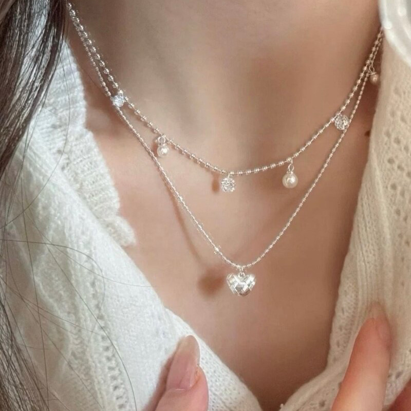 Double Layer Silver Bead Choke - Layered Pendant Necklace Aesthetic recension och pris