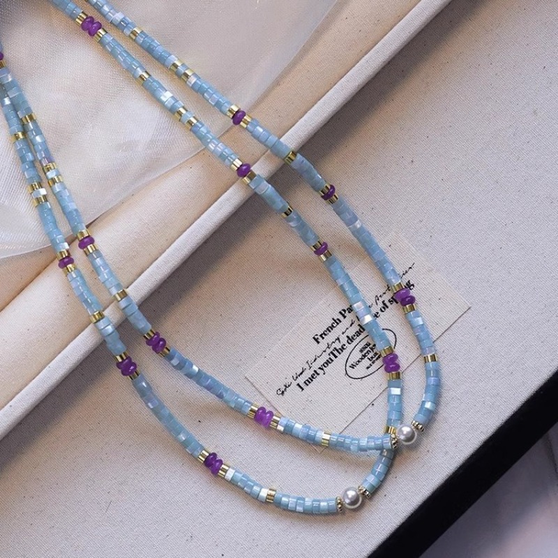 Minar Unusual Blue Natural Sto - Pearl Choker Necklace Vintage recension och pris