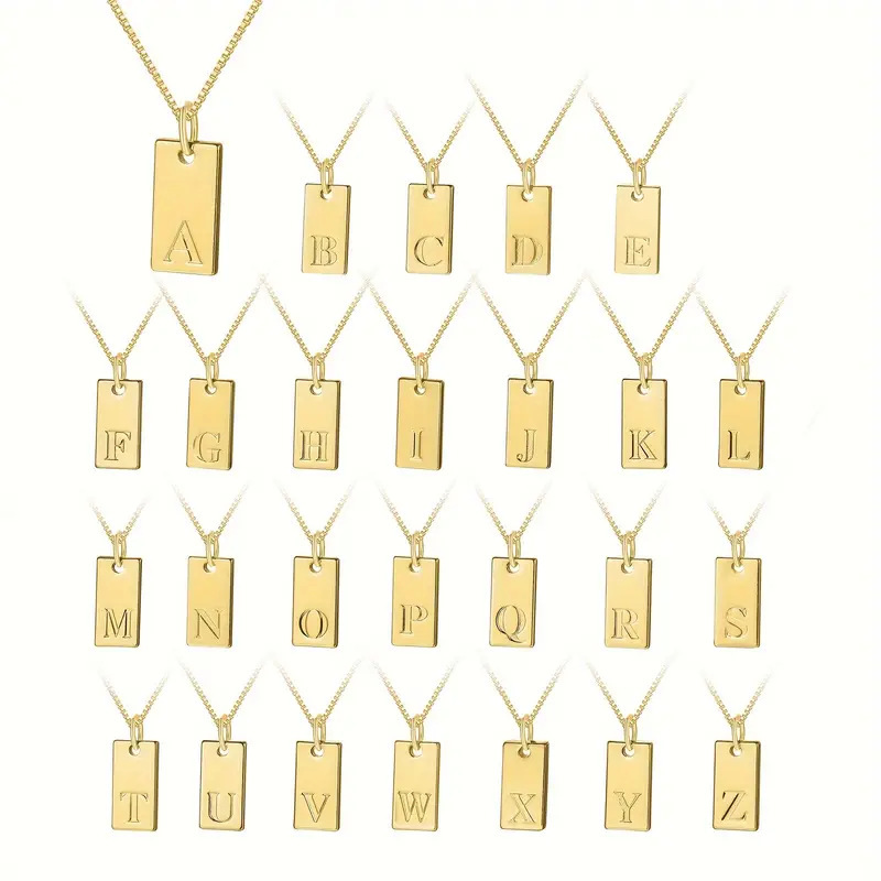 Tiny Square 26 Initial Letters - Initial Letter Necklace 18K Gold recension och pris